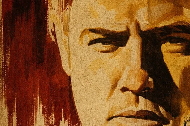 Detalle del cartel de Salvaje pintado por Jano: trazos rojos alrededor del rostro de Marlon Brando